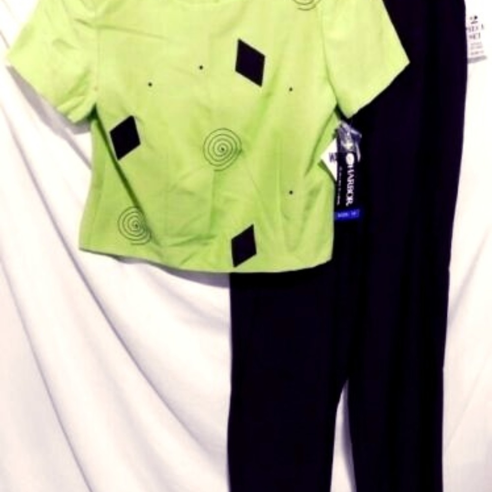 Sag Harbor 2 Pc Black & Green Pant Set Sz 10